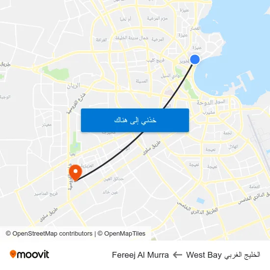 الخليج الغربي West Bay to Fereej Al Murra map