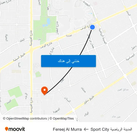المدينة الرياضية Sport City to Fereej Al Murra map