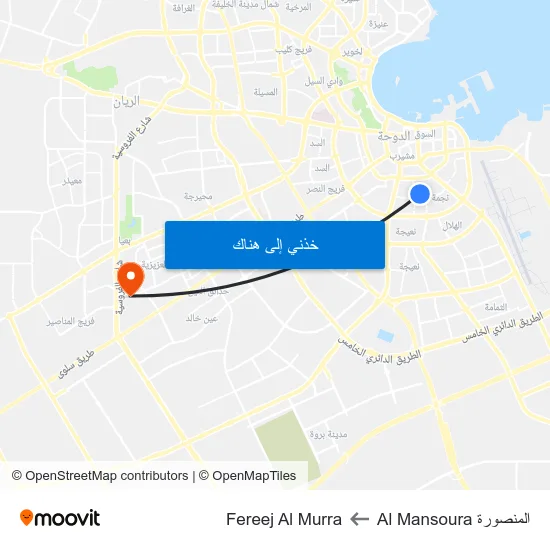 المنصورة Al Mansoura to Fereej Al Murra map
