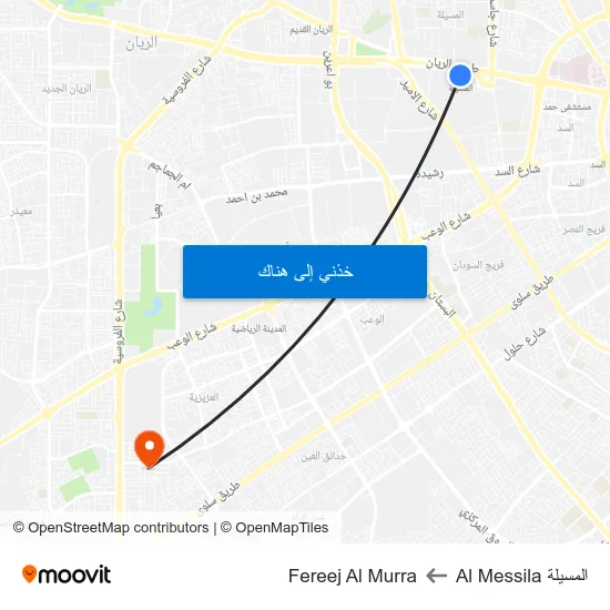 المسيلة Al Messila to Fereej Al Murra map