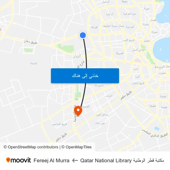 مكتبة قطر الوطنية Qatar National Library to Fereej Al Murra map