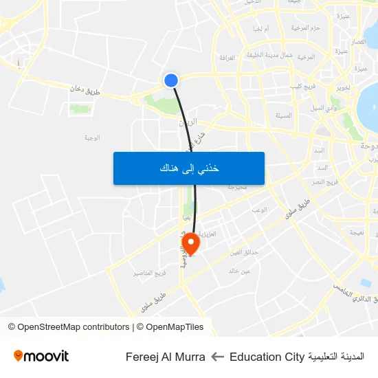 المدينة التعليمية Education City to Fereej Al Murra map