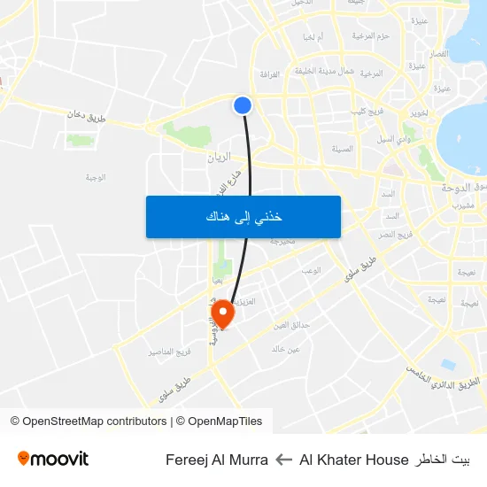 بيت الخاطر Al Khater House to Fereej Al Murra map
