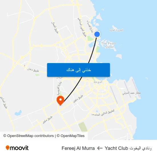 ونادي اليخوت Yacht Club to Fereej Al Murra map