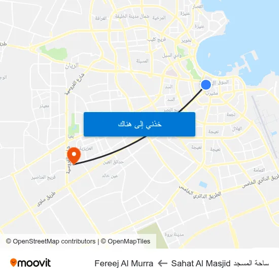 ساحة المسجد Sahat Al Masjid to Fereej Al Murra map