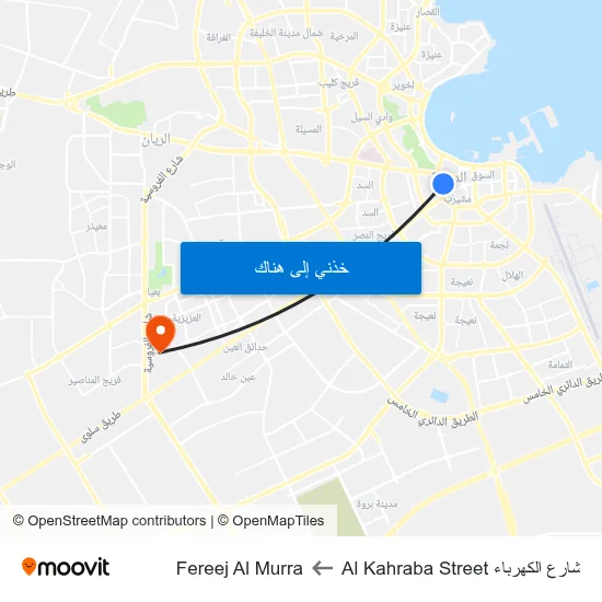 شارع الكهرباء Al Kahraba Street to Fereej Al Murra map