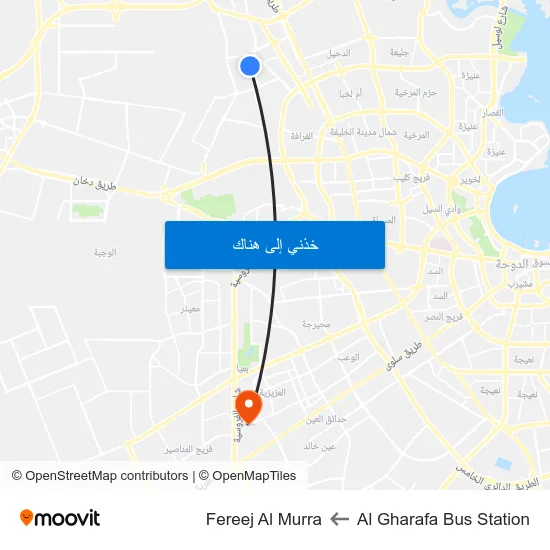 Al Gharafa Bus Station to Fereej Al Murra map