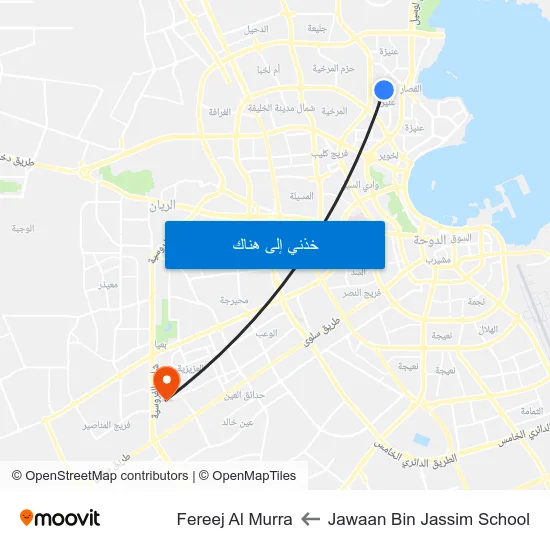 Jawaan Bin Jassim School to Fereej Al Murra map