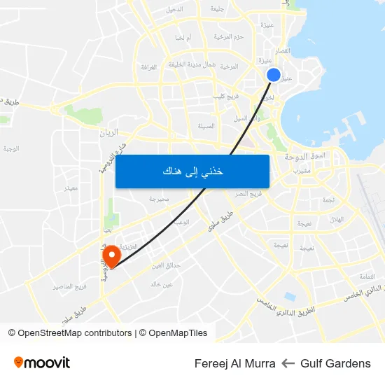 Gulf Gardens to Fereej Al Murra map