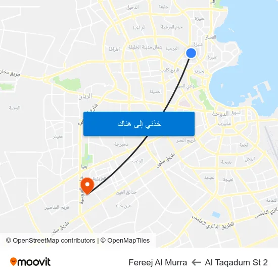 Al Taqadum St 2 to Fereej Al Murra map