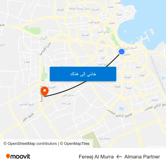 Almana Partner to Fereej Al Murra map