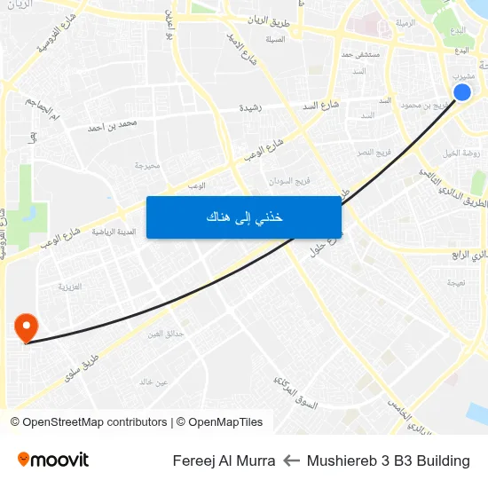 Mushiereb 3 B3 Building to Fereej Al Murra map