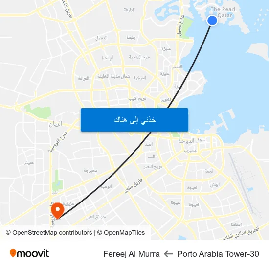 Porto Arabia Tower-30 to Fereej Al Murra map