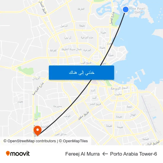 Porto Arabia Tower-6 to Fereej Al Murra map