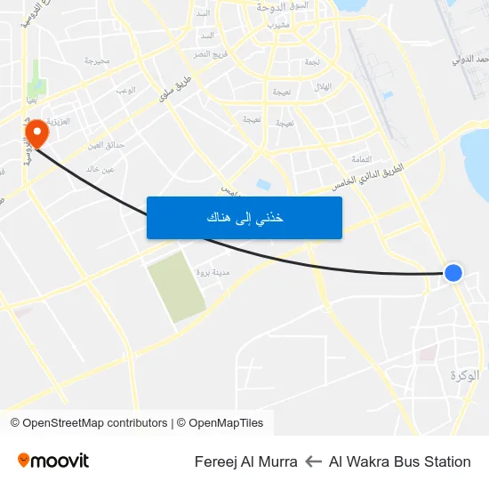 Al Wakra Bus Station to Fereej Al Murra map