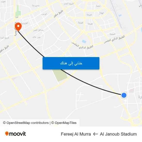 Al Janoub Stadium to Fereej Al Murra map