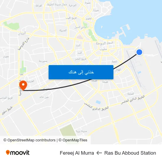 Ras Bu Abboud Station to Fereej Al Murra map