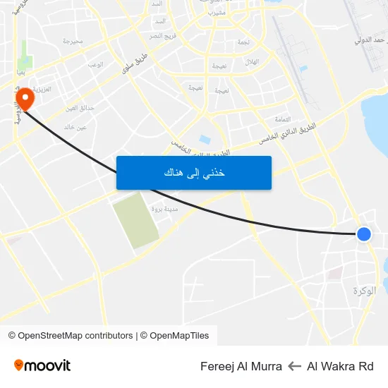 Al Wakra Rd to Fereej Al Murra map