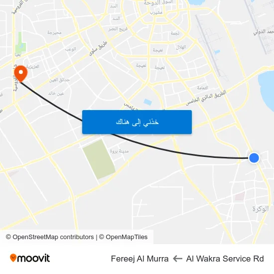 Al Wakra Service Rd to Fereej Al Murra map