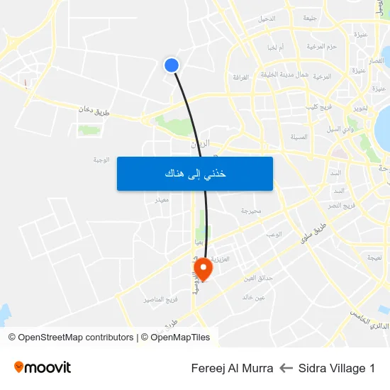 Sidra Village 1 to Fereej Al Murra map