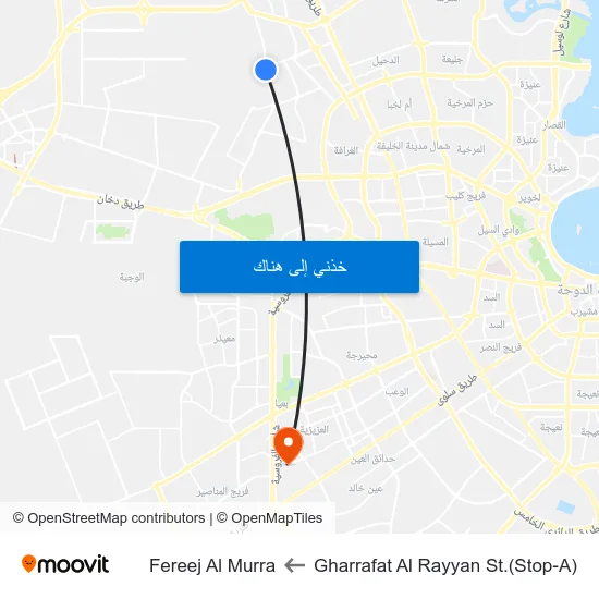 Gharrafat Al Rayyan St.(Stop-A) to Fereej Al Murra map