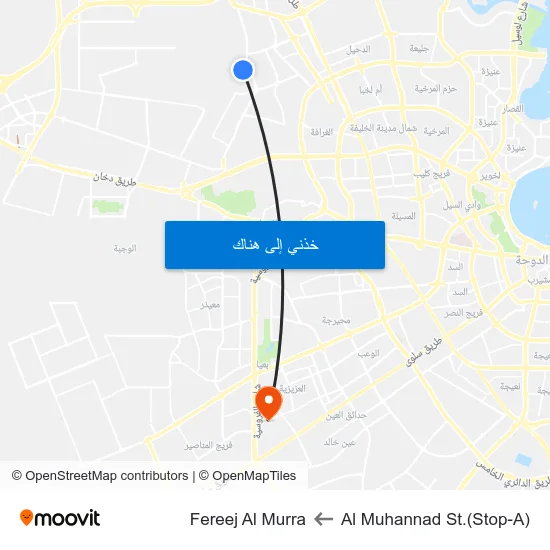 Al Muhannad St.(Stop-A) to Fereej Al Murra map