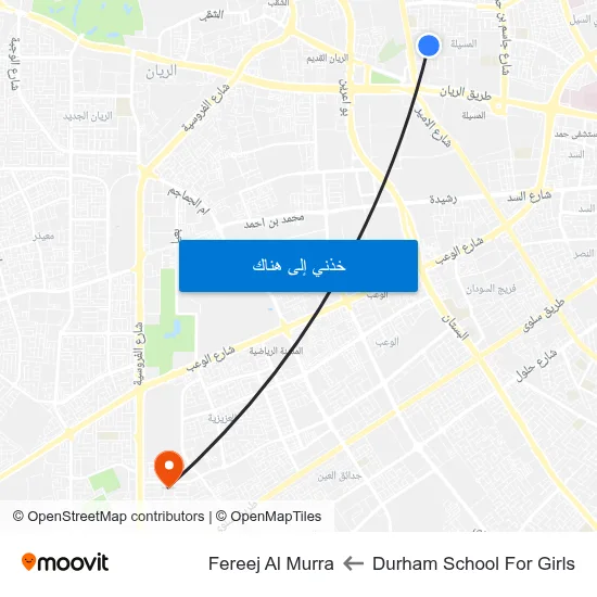 Durham School For Girls to Fereej Al Murra map