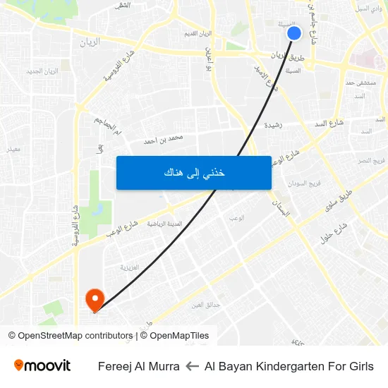 Al Bayan Kindergarten For Girls to Fereej Al Murra map