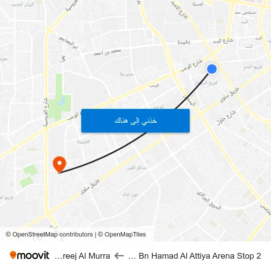 Ali Bn Hamad Al Attiya Arena Stop 2 to Fereej Al Murra map