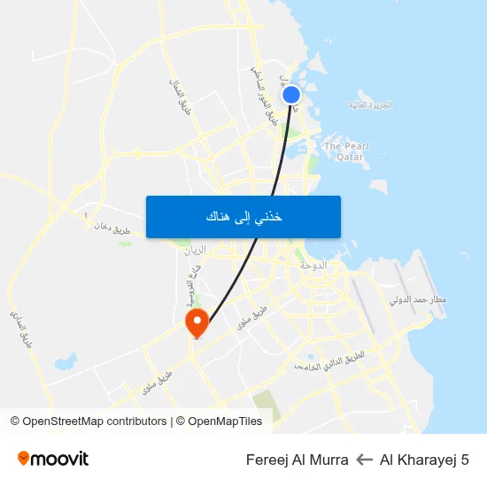 Al Kharayej 5 to Fereej Al Murra map