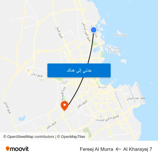 Al Kharayej 7 to Fereej Al Murra map