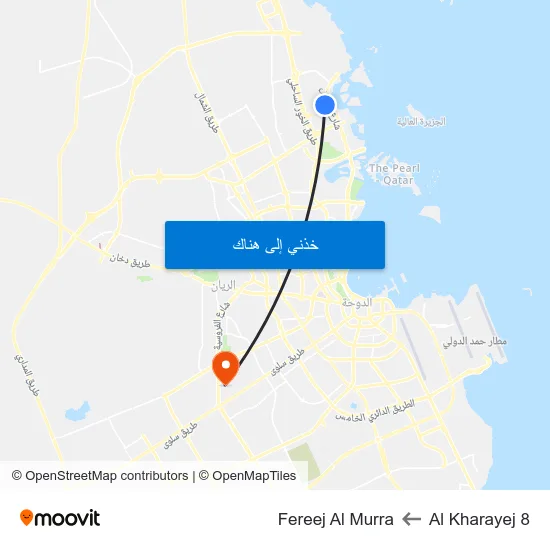 Al Kharayej 8 to Fereej Al Murra map