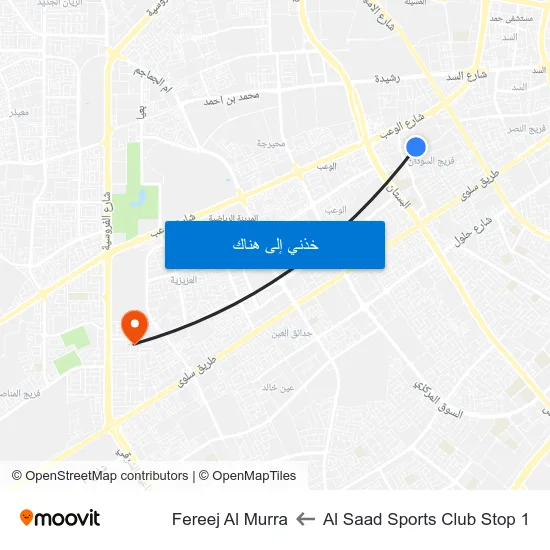 Al Saad Sports Club Stop 1 to Fereej Al Murra map