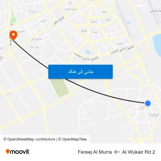 Al Wukair Rd 2 to Fereej Al Murra map