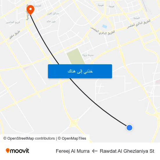 Rawdat Al Ghezlaniya St to Fereej Al Murra map