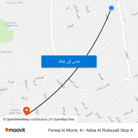 Abba Al Rubeyatt Stop A to Fereej Al Murra map