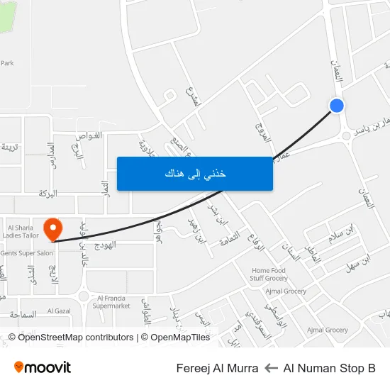 Al Numan Stop B to Fereej Al Murra map
