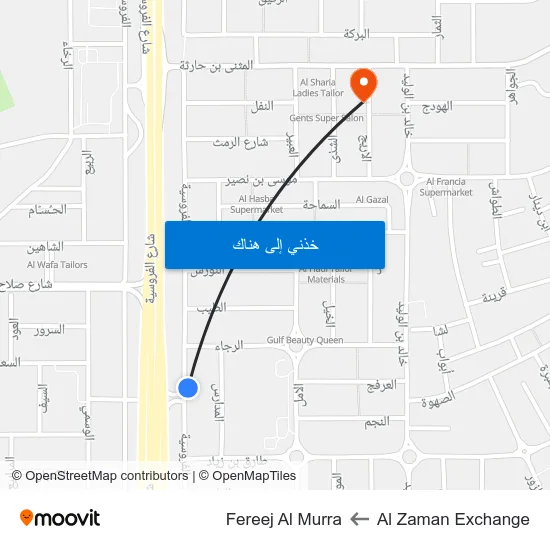 Al Zaman Exchange to Fereej Al Murra map
