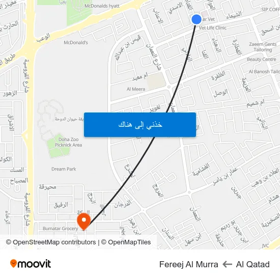 Al Qatad to Fereej Al Murra map