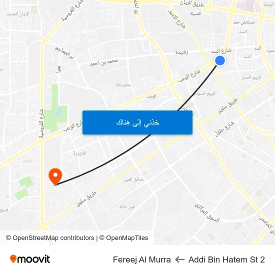 Addi Bin Hatem St 2 to Fereej Al Murra map