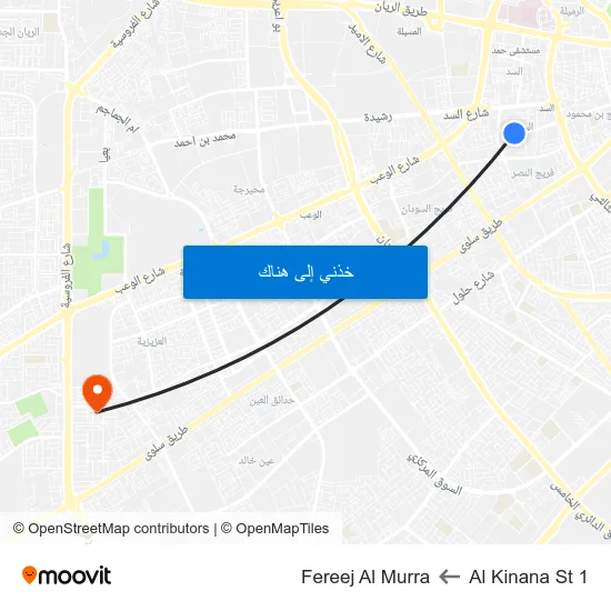 Al Kinana St 1 to Fereej Al Murra map