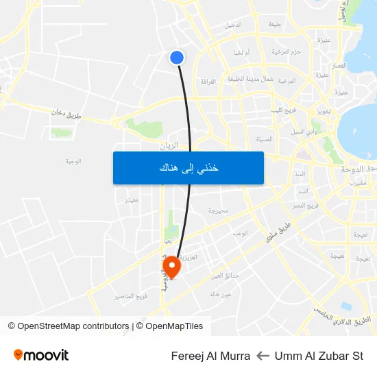 Umm Al Zubar St to Fereej Al Murra map