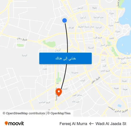 Wadi Al Jaada St to Fereej Al Murra map