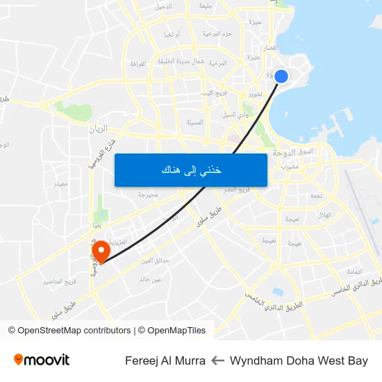 Wyndham Doha West Bay to Fereej Al Murra map