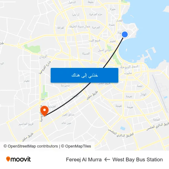 West Bay Bus Station to Fereej Al Murra map