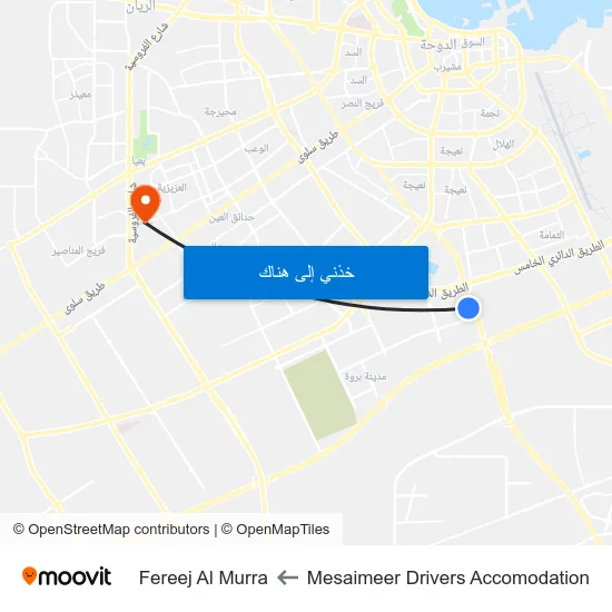 Mesaimeer Drivers Accomodation to Fereej Al Murra map