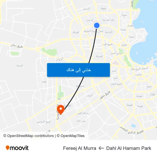 Dahl Al Hamam Park to Fereej Al Murra map