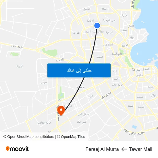 Tawar Mall to Fereej Al Murra map