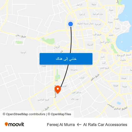 Al Rafa Car Accessories to Fereej Al Murra map
