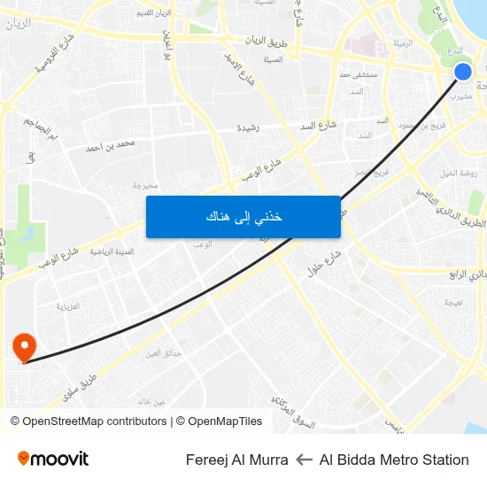 Al Bidda Metro Station to Fereej Al Murra map